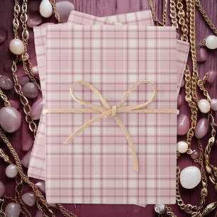 Tartan - Baby Pink with Cement White and Dark Pink Wrapping Paper Sheet