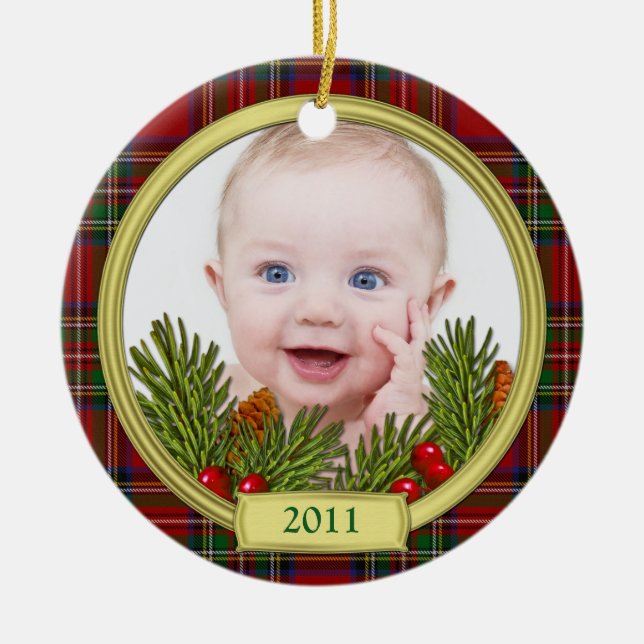 Tartan Baby's First Christmas Photo Ornament (Front)