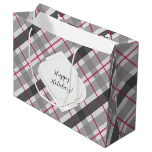 Tartan Balmoral Black Grey Burgundy Large Gift Bag