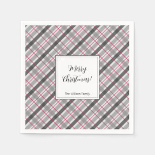 Tartan Balmoral Black Grey Burgundy Monogrammed Napkin