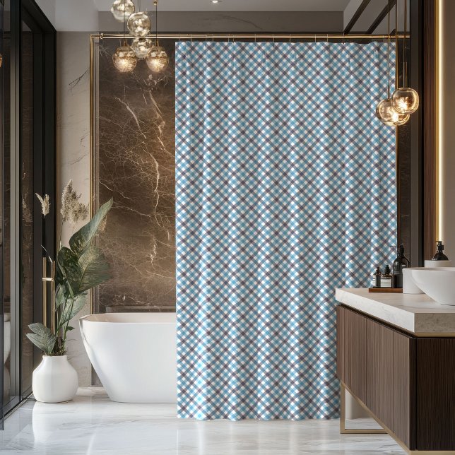 Tartan Bath Curtain Masculine Navy Blue Accent (Tartan Bath Curtain Masculine Navy Blue Accent)