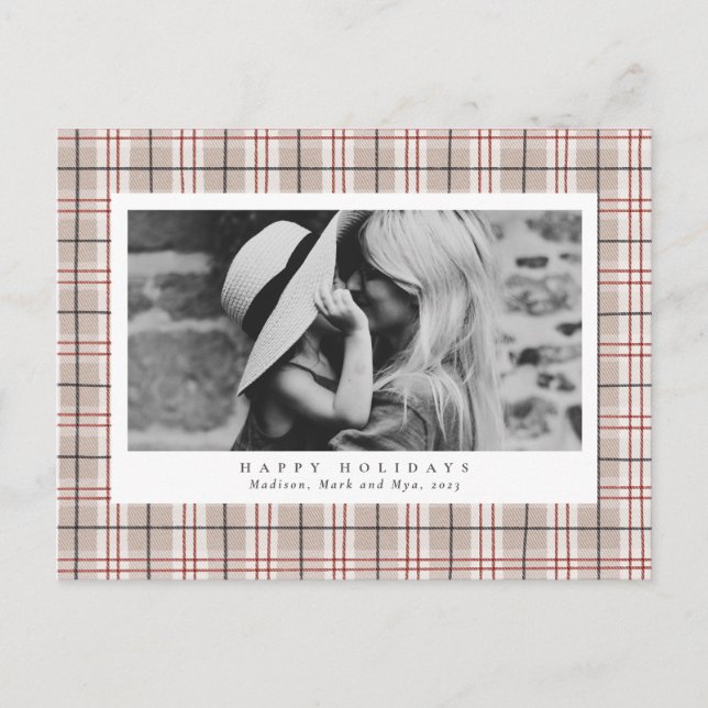 Tartan Beige Plaid Photo Holiday Postcard (Front)