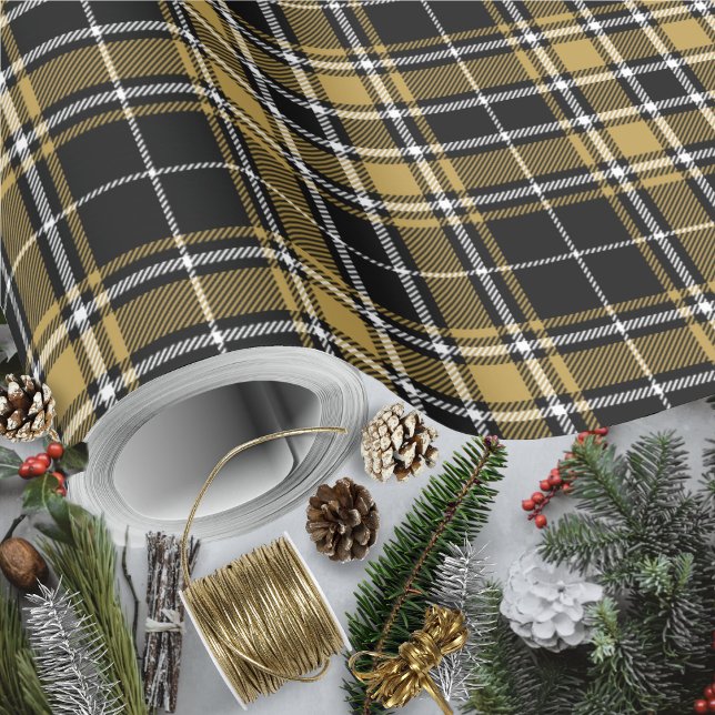 Tartan - Black CaramelGold OffWhite Wrapping Paper (Christmas - Tartan - Black CaramelGold OffWhite Wrapping Paper by Leapfroglisics Shop)