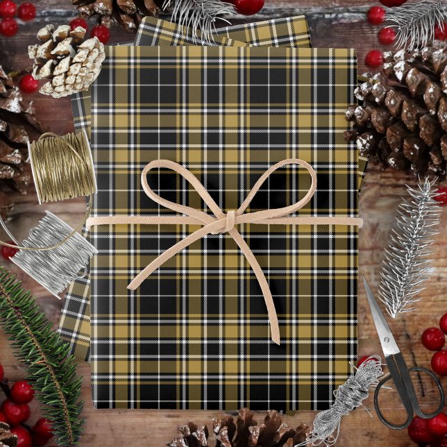 Tartan - Black CaramelGold OffWhite Wrapping Paper Sheet (Christmas - Tartan - Black CaramelGold OffWhite Wrapping Paper Sheets)