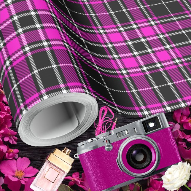 Tartan - Black-Hot Pink-White Wrapping Paper (Tartan - Black-Hot Pink-White Wrapping Paper by Leapfroglisics Shop)