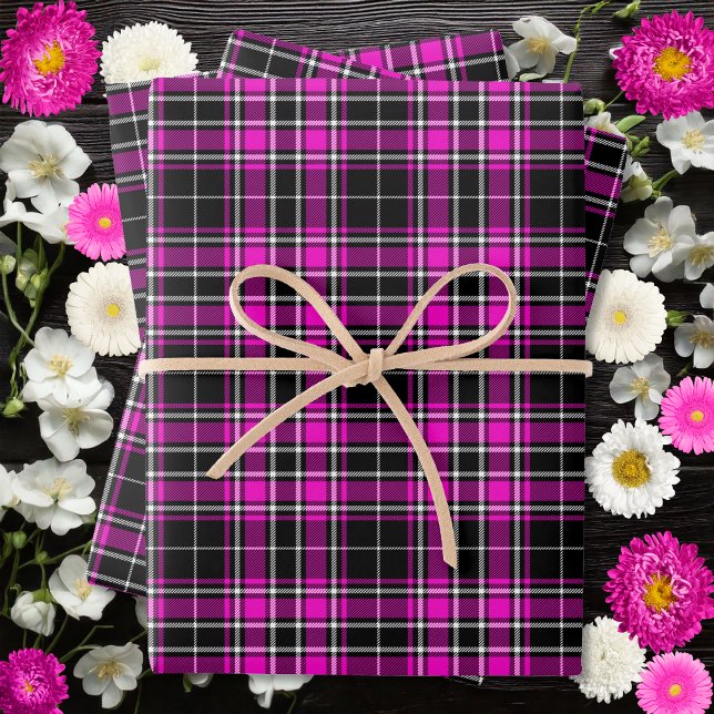 Tartan - Black-Hot Pink-White Wrapping Paper Sheet (Tartan - Black-Hot Pink-White Wrapping Paper Sheets by Leapfroglisics Shop)