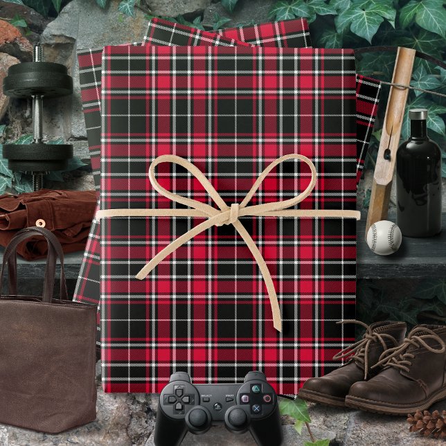 Tartan - Black-Red-White Wrapping Paper Sheet (Tartan - Black-Red-White Wrapping Paper Sheets by Leapfroglisics Shop)