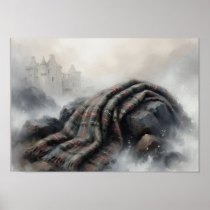 Tartan Blanket Misty Scottish Castle Landscape Pos Poster