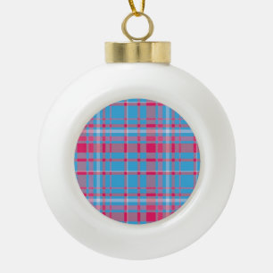 Tartan blue and red ceramic ball christmas ornament