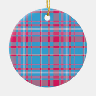 Tartan blue and red ceramic tree decoration