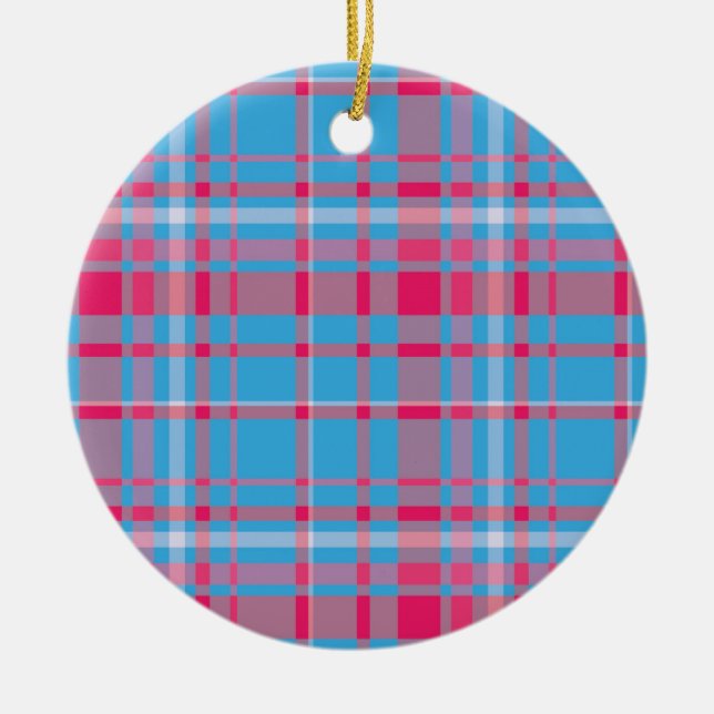 Tartan blue and red ceramic tree decoration (Front)