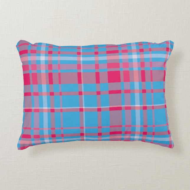 Tartan blue and red decorative cushion (Front)