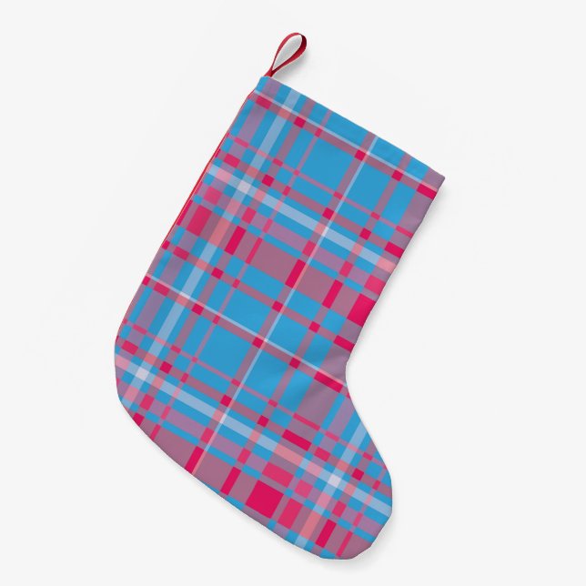 Tartan blue and red small christmas stocking (Front (Hanging))