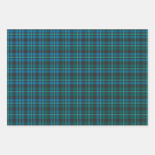 Tartan - Blue and Turquoise on a dark background Wrapping Paper Sheet