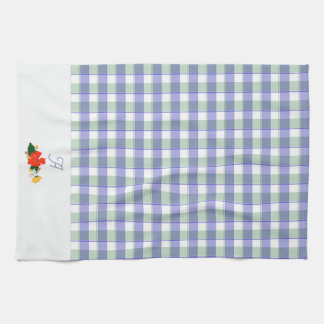 Tartan blue green wildflower pattern initial tea towel