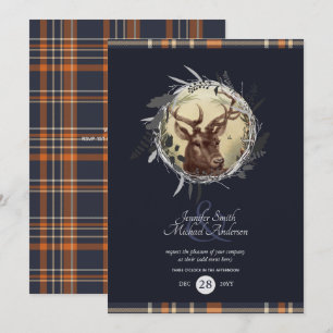 Tartan Blue Rustic Stag Orange ANY COUPLES EVENT Invitation