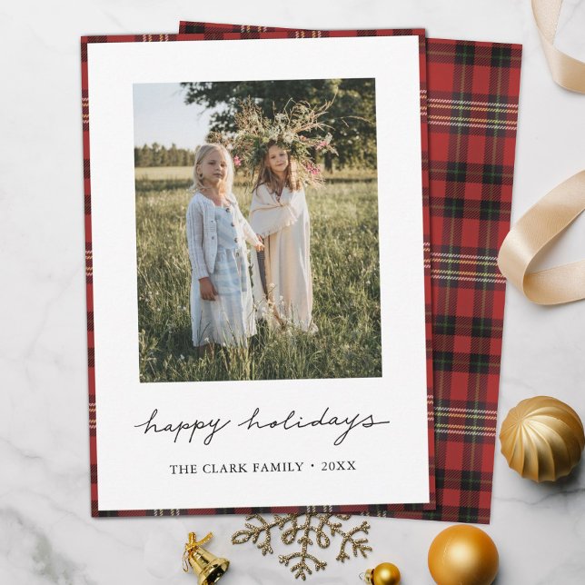 Tartan Border/Back Happy Holidays Photo Card (Creator Uploaded)