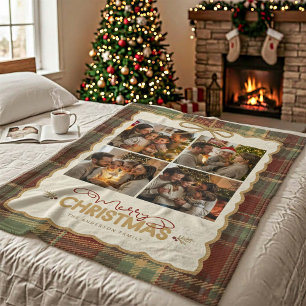 Tartan Border Christmas 4 Photo Template ID1141A Fleece Blanket