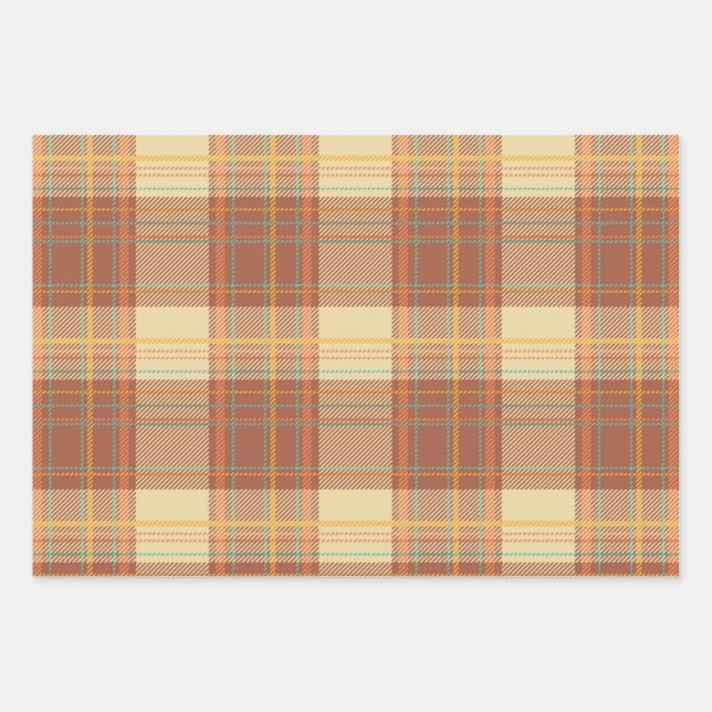 Tartan - Brown, Beige, Turquoise, Orange, Yellow Wrapping Paper Sheet (Front)