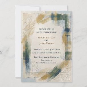 Tartan Brushstroke Thistle Textured Wedding Invite
