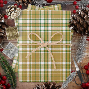 Tartan - Caramel Gold-White-Green Wrapping Paper Sheet
