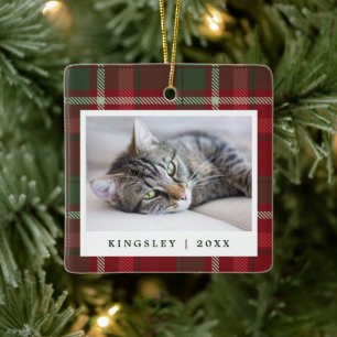 Tartan Cat Pet Photo Keepsake Christmas Ceramic Ornament