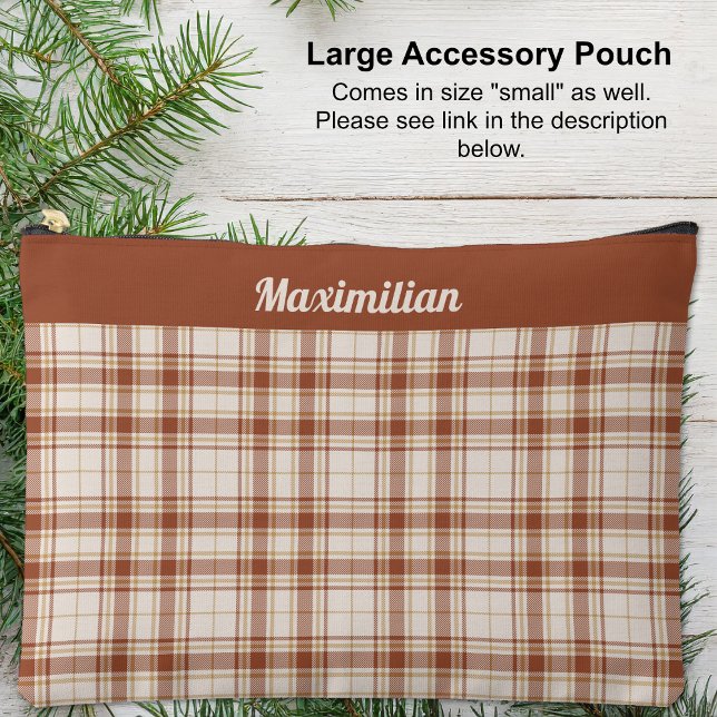 Tartan - Cement-Brown - LARGE Accessory Pouch (Tartan - Cement-Brown - LARGE Accessory Pouch by Leapfroglisics Shop)