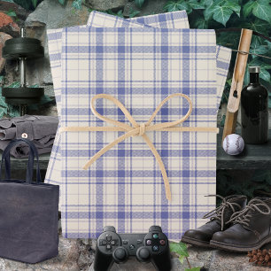 Tartan - Cement White-Dark Purple-Mauve Wrapping Paper Sheet