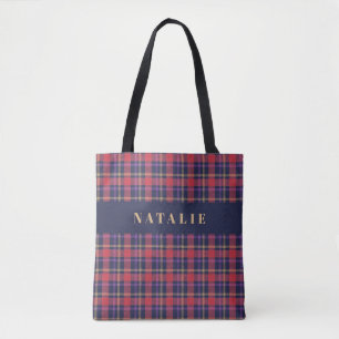 tartan check personalised winter tote bag