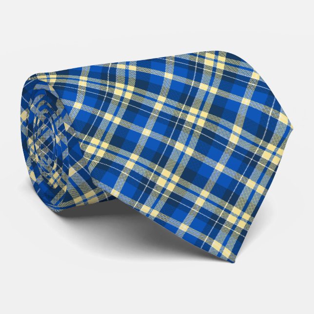 Tartan Check Plaid Royal Blue Two-Sided Tie (Rolled)