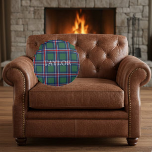 Tartan checkered pattern personalized round cushion
