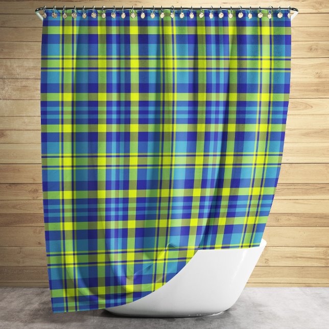Tartan Checks Blue Yellow Green Plaid Pattern Shower Curtain (Tartan Checks Blue Yellow Green Plaid Pattern Shower Curtain)