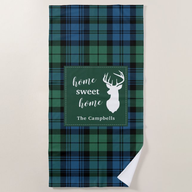 Tartan Christmas Clan Campbell Personalised Plaid Beach Towel (Front)