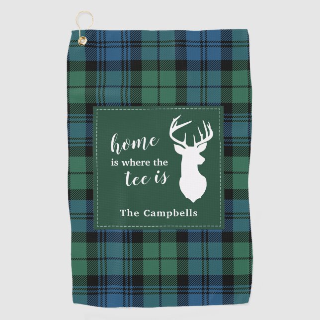 Tartan Christmas Clan Campbell Personalised Plaid Golf Towel (Front)