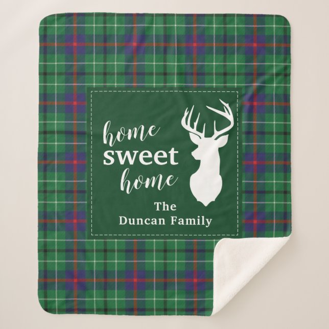 Tartan Christmas Sweet Home Plaid Personalised Sherpa Blanket (Front)