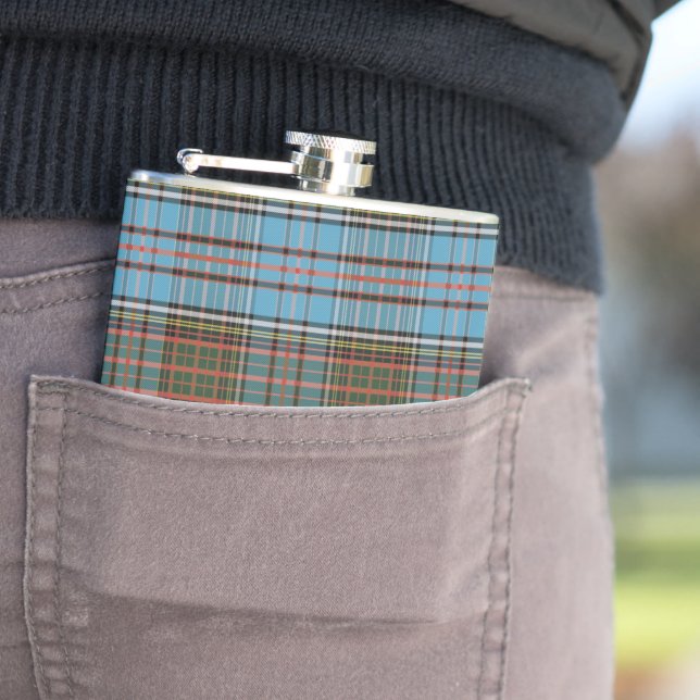 Tartan Clan Anderson Chequered Plaid Pattern Hip Flask (In Situ)