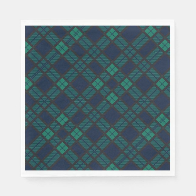 Tartan Clan Black Watch Green Chequered Pattern Napkin (Front)