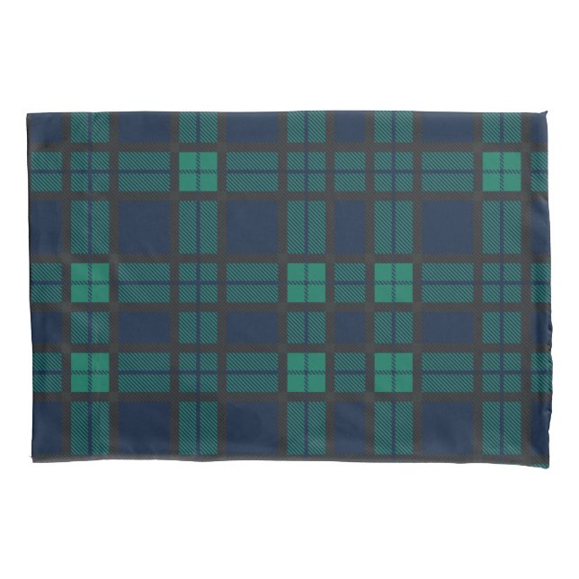 Tartan Clan Black Watch Plaid Blue Green Check Pillowcase (Front-Left)