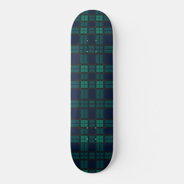 Tartan Clan Black Watch Plaid Blue Green Check Skateboard (Front)