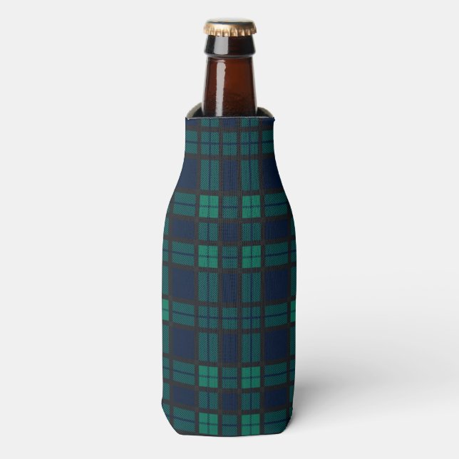 Tartan Clan Black Watch Plaid Blue Green Chequered Bottle Cooler (Bottle Front)