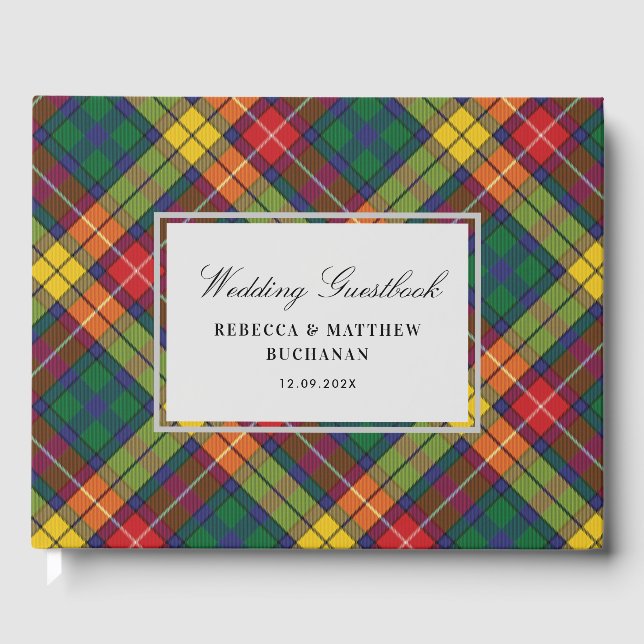 Tartan Clan Buchanan Plaid Multicolor Check Custom Guest Book (Front)
