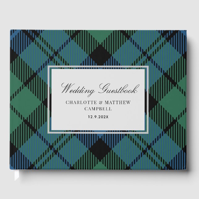 Tartan Clan Campbell Plaid Blue Green Check Custom Guest Book (Front)