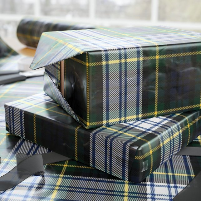 Tartan Clan Gordon White Green Purple Check Wrapping Paper (Plaid Clan Gordon Tartan Wrapping Paper)
