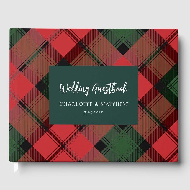 Tartan Clan Kerr Plaid Red Green Chequered Guest Book (Front)