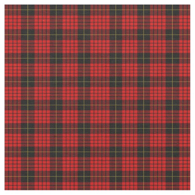 Tartan Clan MacQueen Plaid Pattern Red Black Check Fabric (Close Up)