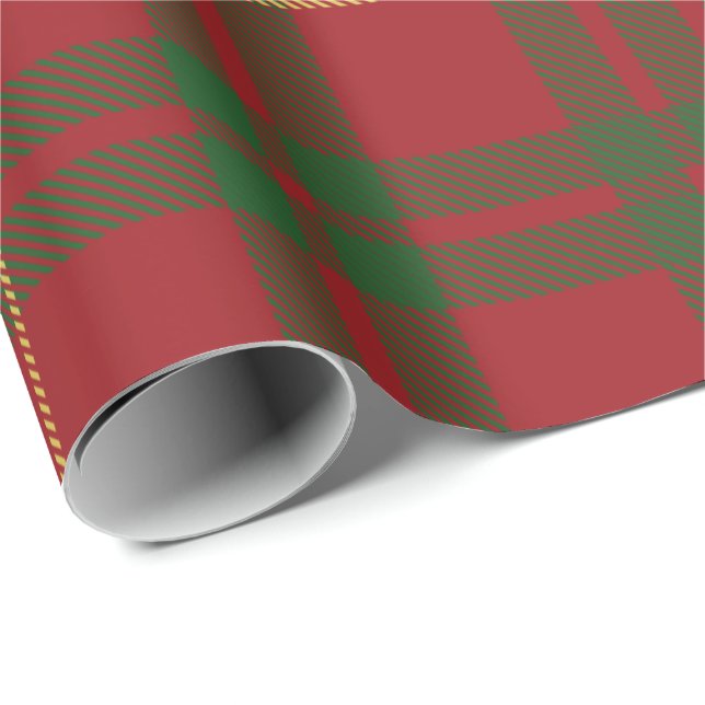Tartan Clan MacTavish Plaid Green Red Check Wrapping Paper (Roll Corner)