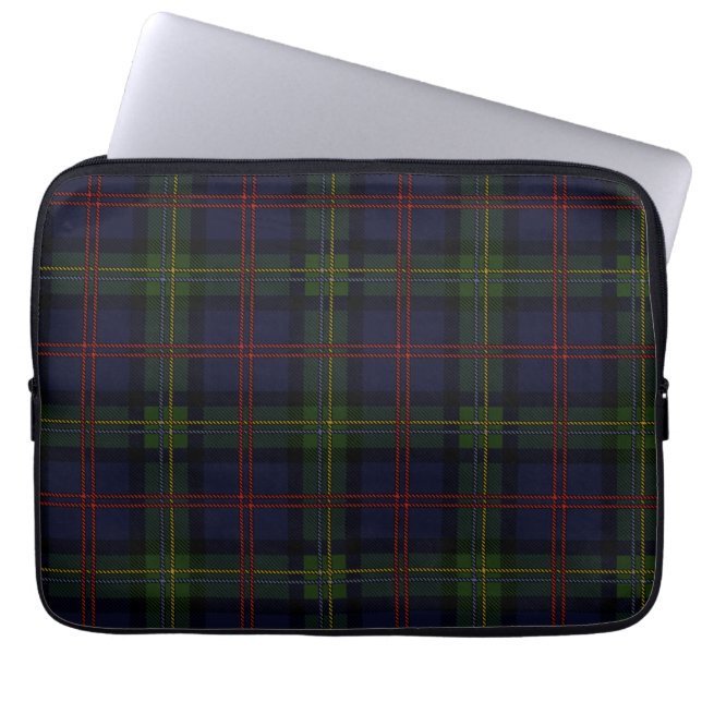 Tartan Clan Malcolm Plaid Olive Green Purple Check Laptop Sleeve (Front)