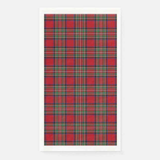 Tartan Clan Stewart Plaid Black Red Check Pattern Napkin (Front)