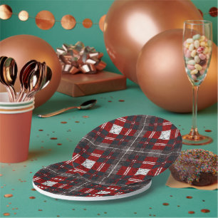 Tartan Clan Stewart Plaid Black Red Check Pattern  Paper Plate