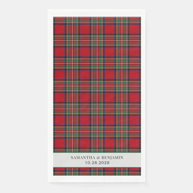 Tartan Clan Stewart Plaid Black Red Custom Wedding Napkin (Front)